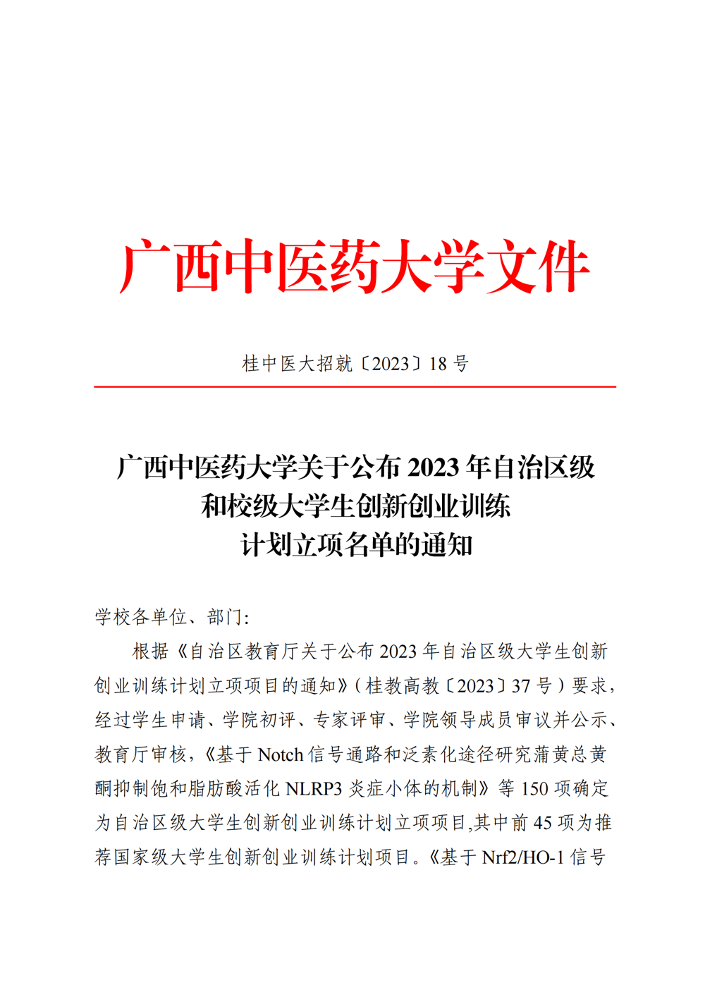 beat365中文官方网站关于公布2023年自治区级和校级大学生创新创业训练计划立项名单的通知_00